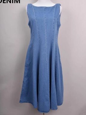 FROM PARIS FRANCE 🇫🇷 Denim A-Line Sleeveless Midi Dress - Light Blue